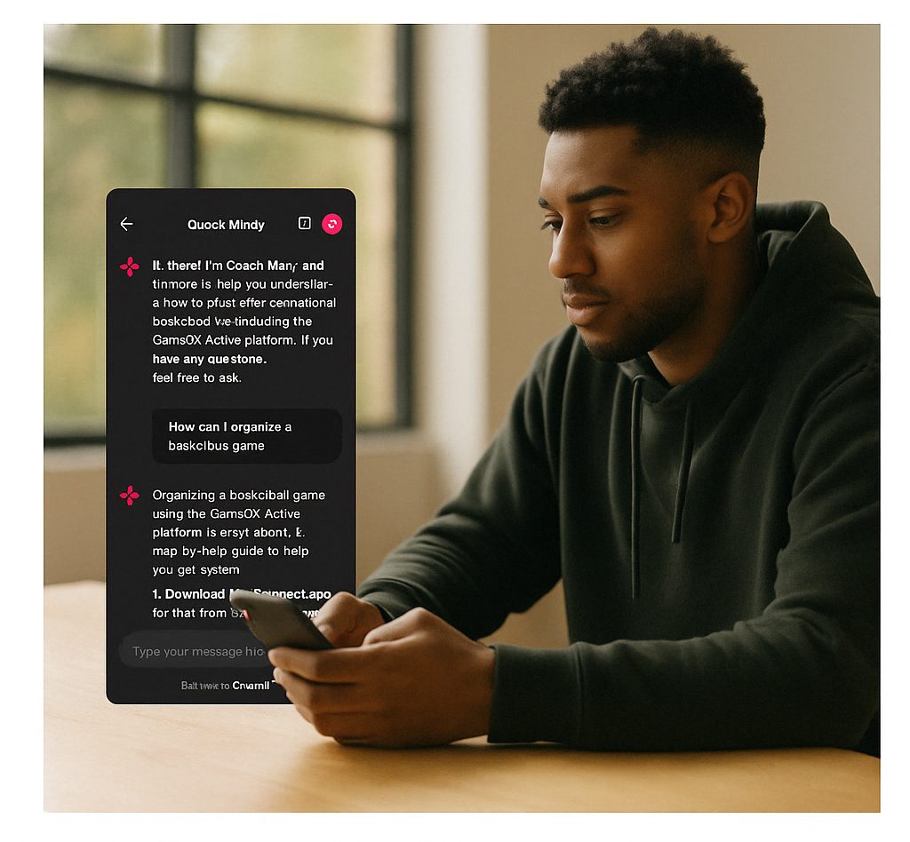 Coach Marv AI assistant interface showing conversation with a user about organizing basketball games
